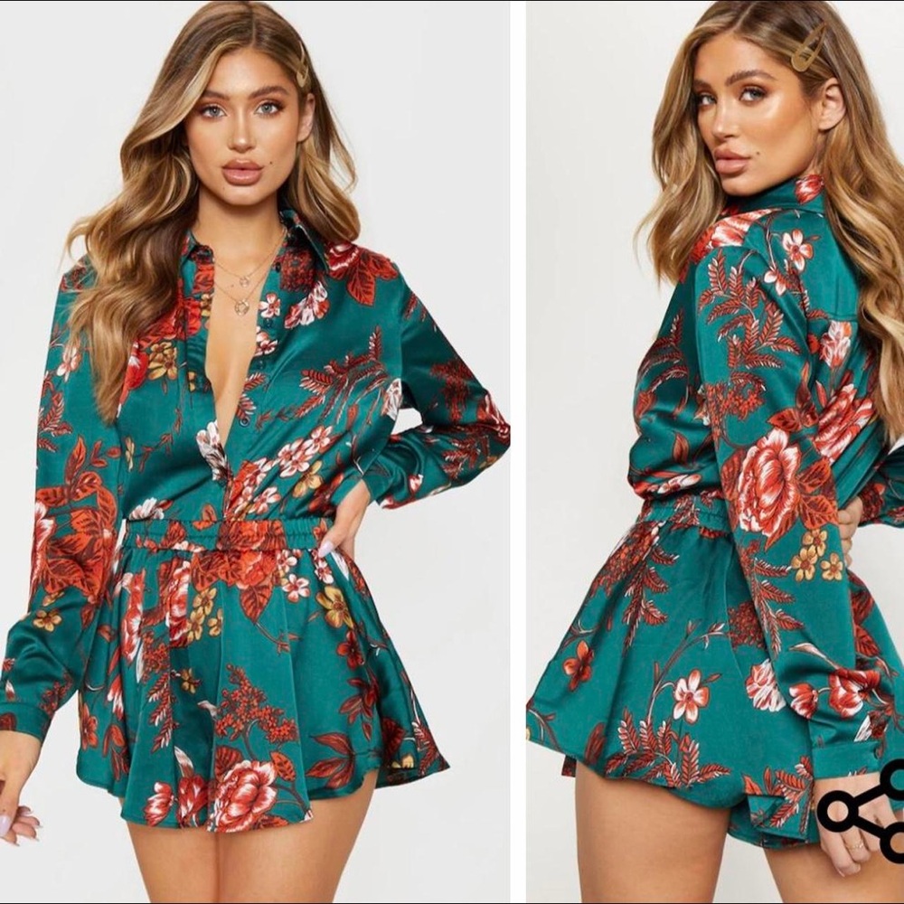 PrettyLittleThing Teal Floral Women Shorts